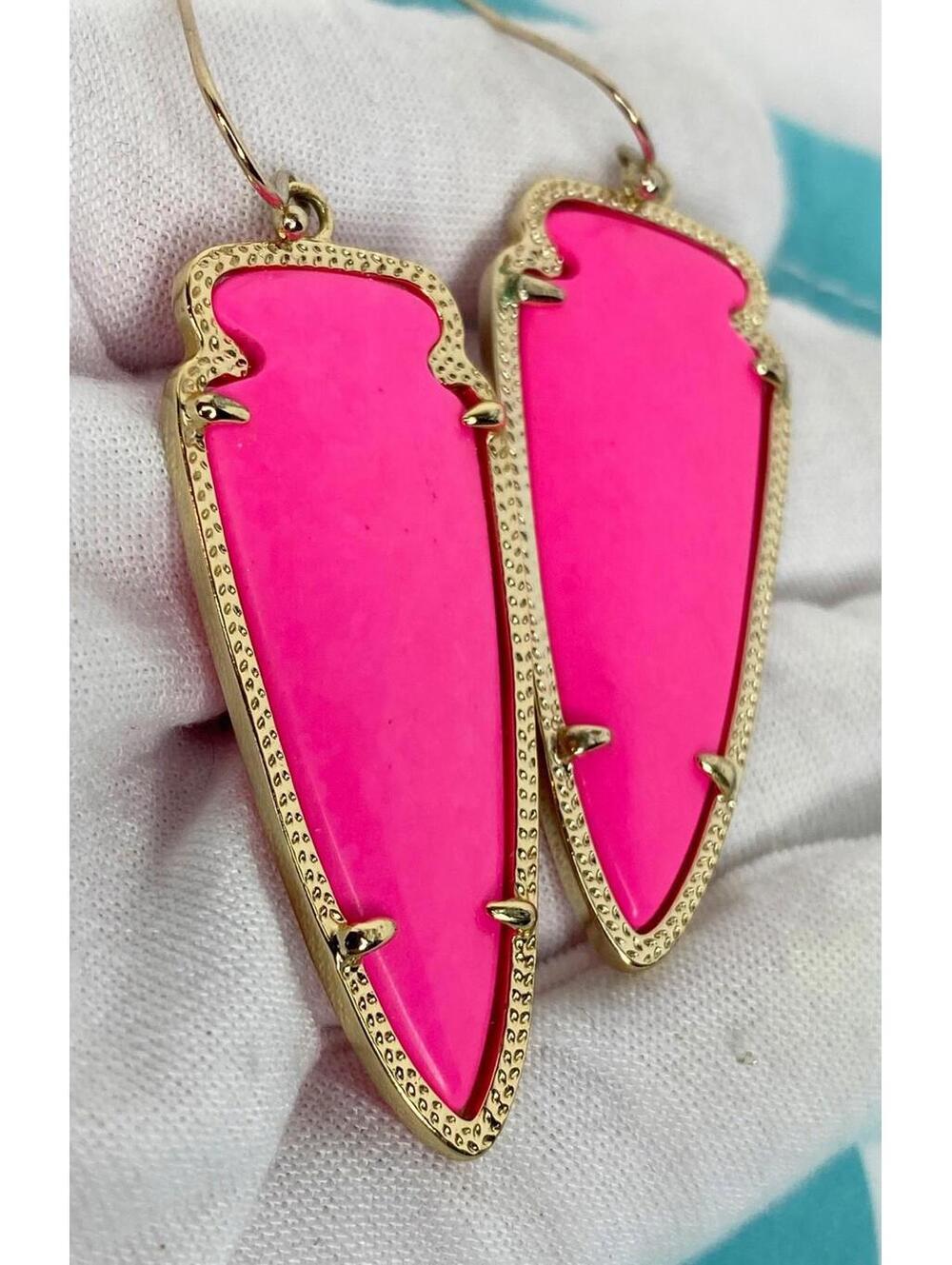 Kendra Scott Skylar Neon Pink  Arrowhead Drop Earrings In Gold Tone